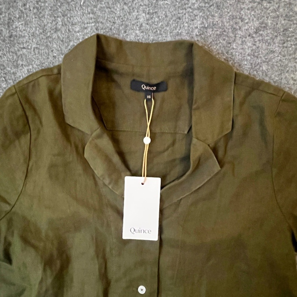 Quince Linen Short Sleeve Shirt Womens XS Martini Olive Camp Lagenlook NEW - Picture 10 of 11